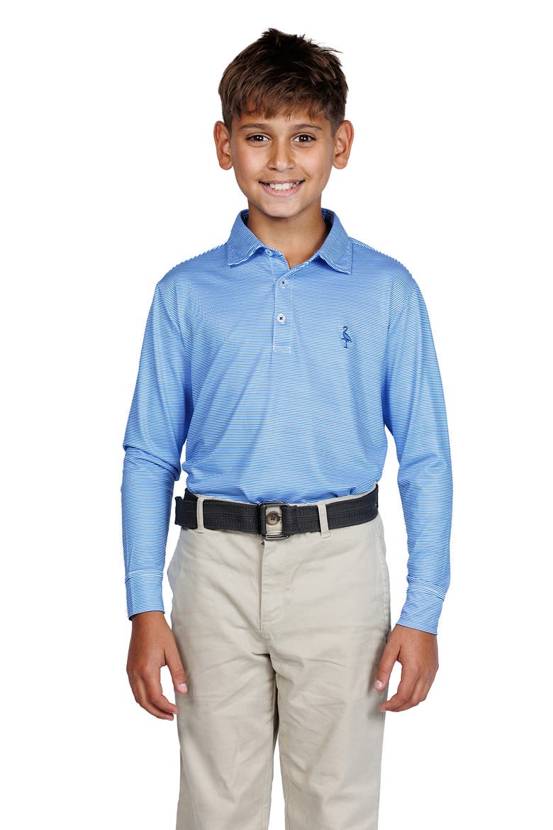 Kids' Stripe Print Long Sleeve Performance Polo, Alternate, color, BLUE