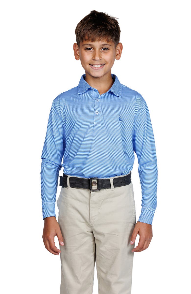 TailorByrd Kids' Stripe Print Long Sleeve Performance Polo, Alternate, color, Blue