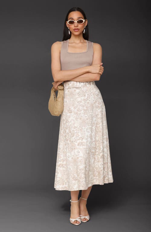 Bagatelle Ribbed Tank & Paisley Midi Skirt Set In White