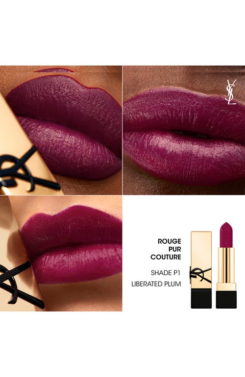 Saint Laurent Yves Rouge Pur Couture Caring Satin Lipstick With Ceramides In P1 Liberated Plum