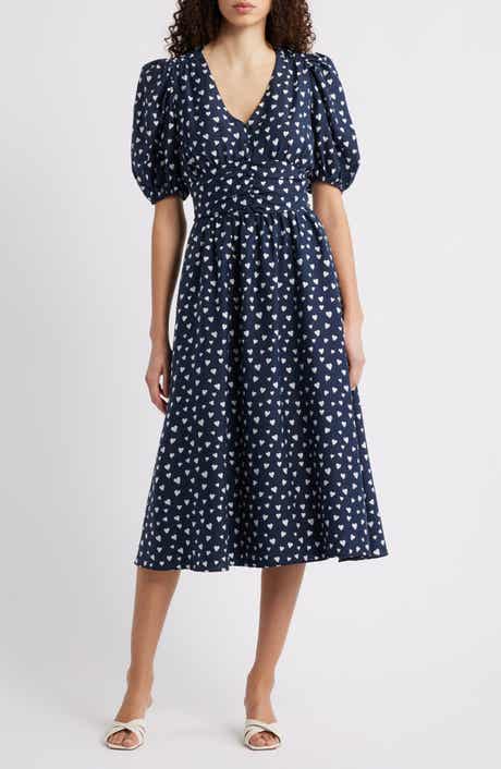 Caslon® Puff Sleeve Heart Midi Dress