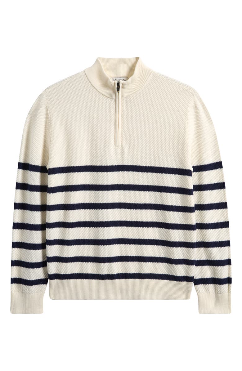 Nordstrom Kids' Stripe Cotton Half Zip Sweater, Main, color, Ivory Egret- Navy Grant Stripe