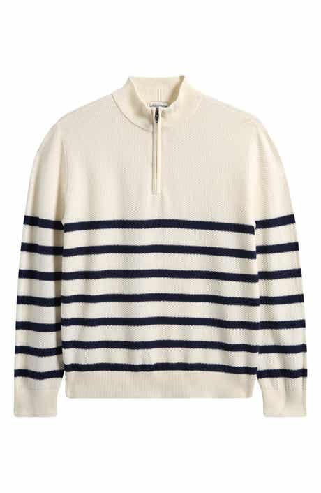 Nordstrom Kids' Stripe Textured Cotton Quarter Zip Sweater