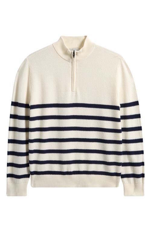 Nordstrom Kids' Stripe Cotton Half Zip Sweater In Ivory Egret- Navy Grant Stripe
