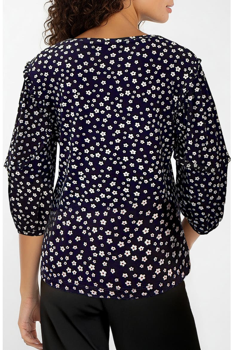 Scoop Neck Ruffle Sleeve Top, Alternate, color, NAVY/ WHITE DITSY
