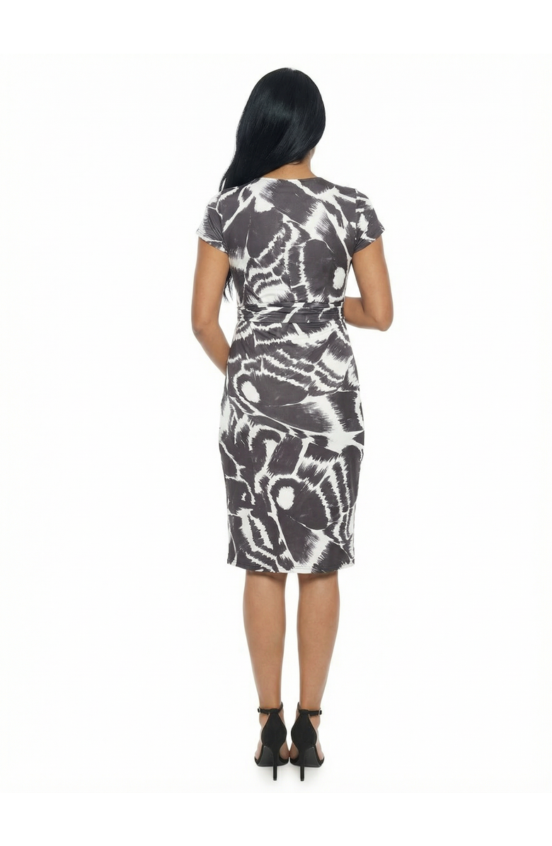 24seven Comfort Apparel Maternity Abstract V-Neck Short Sleeve Knee Length Faux Wrap Dress, Alternate, color, Black Multi