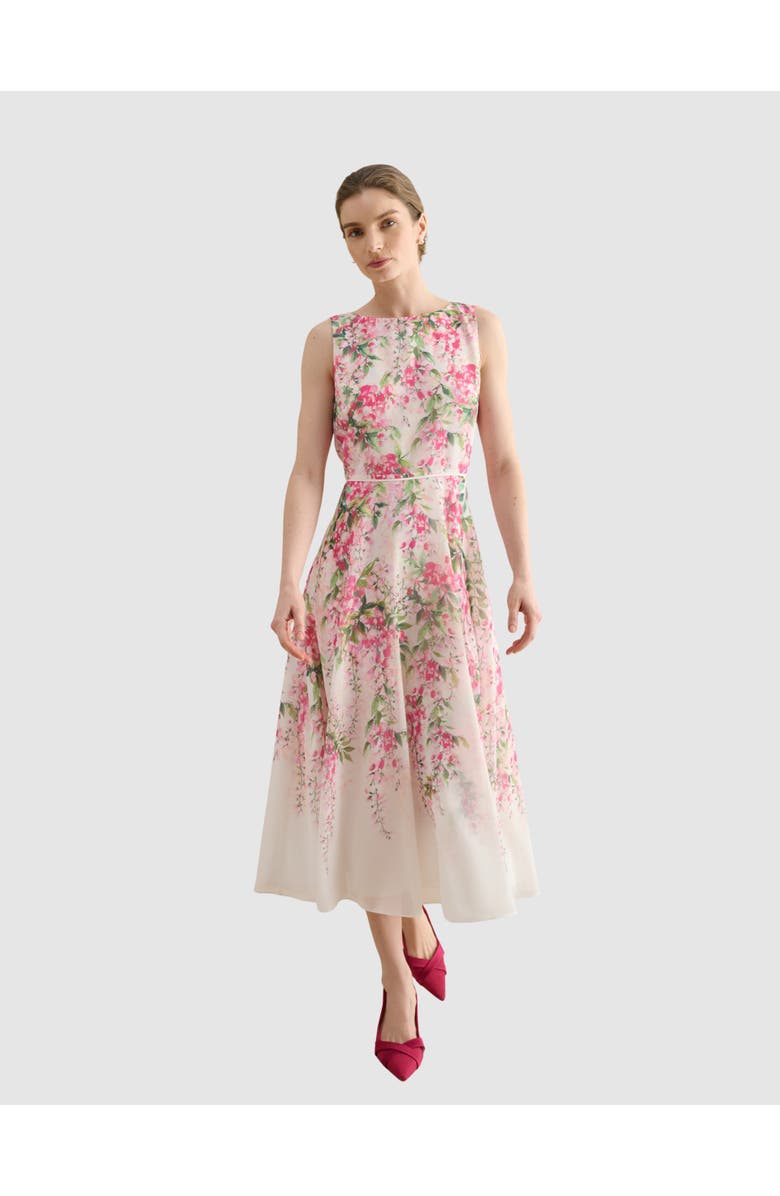 HOBBS LONDON Carly Fit Flare Midi Dress, Main, color, Ivorymulti