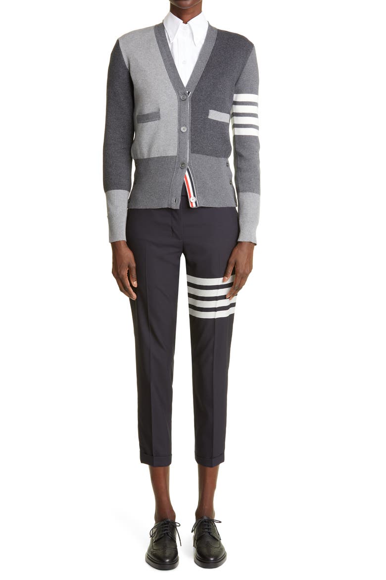 Colorblock 4-Bar Cotton Cardigan, Alternate, color, TONAL GREY