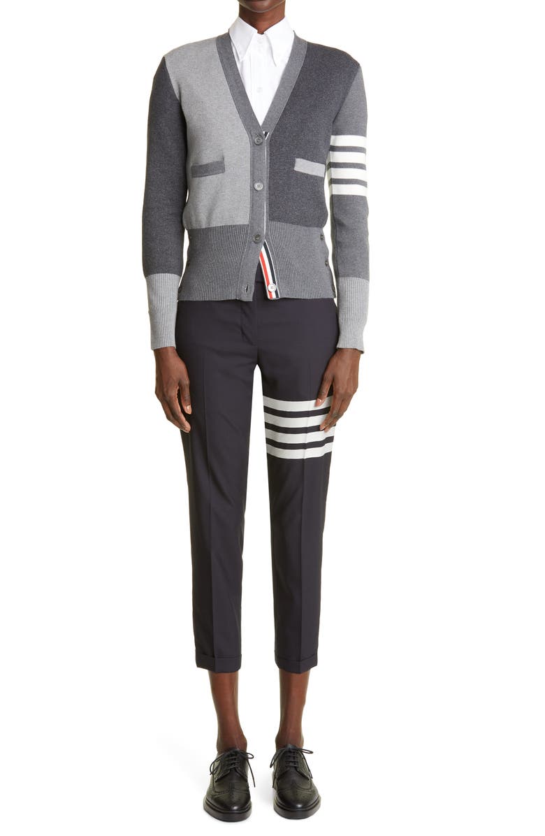 Thom Browne Colorblock 4-Bar Cotton Cardigan, Alternate, color, 