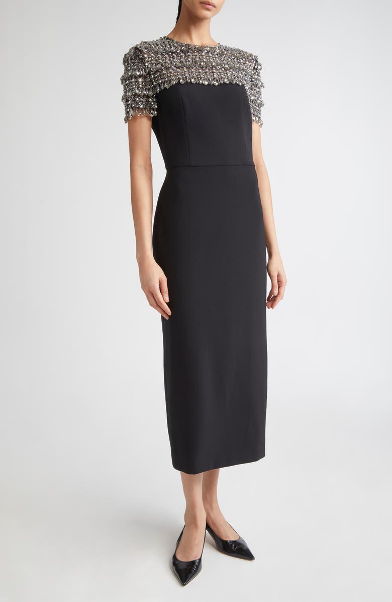 Carolina Herrera Crystal Embellished Cocktail Dress, Main, color, Black Multi