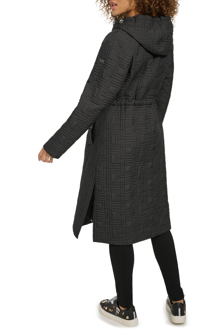Hooded Quilted Long Jacket, Alternate, color, BLACK