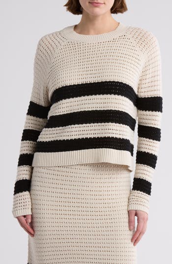 Rachel Rachel Roy Crochet Stitch Stripe Sweater In Fusilli With Black