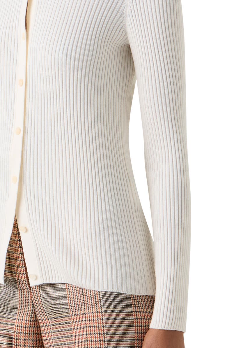 Akris punto Fitted Merino Wool Rib Cardigan, Alternate, color, Cream
