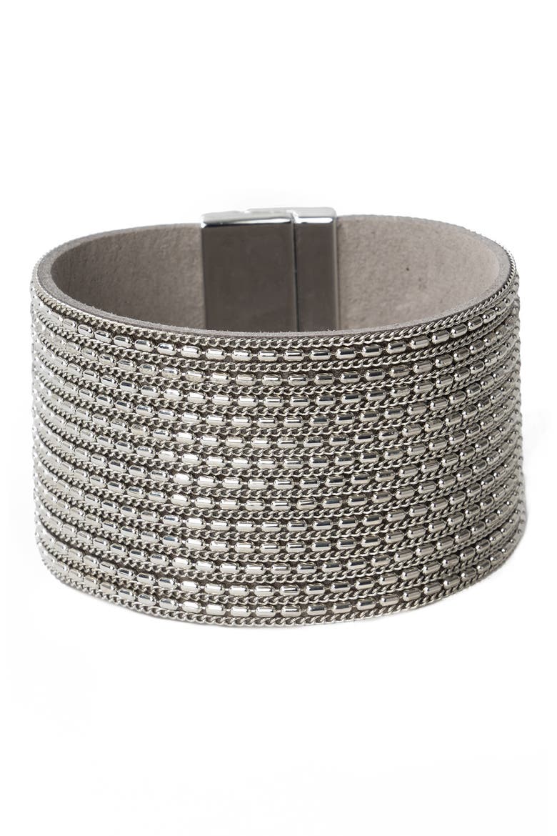 Mixed Chain Cuff Bracelet, Main, color, GREY