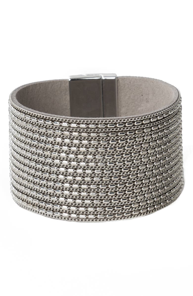 SAACHI Mixed Chain Cuff Bracelet, Main, color, Grey