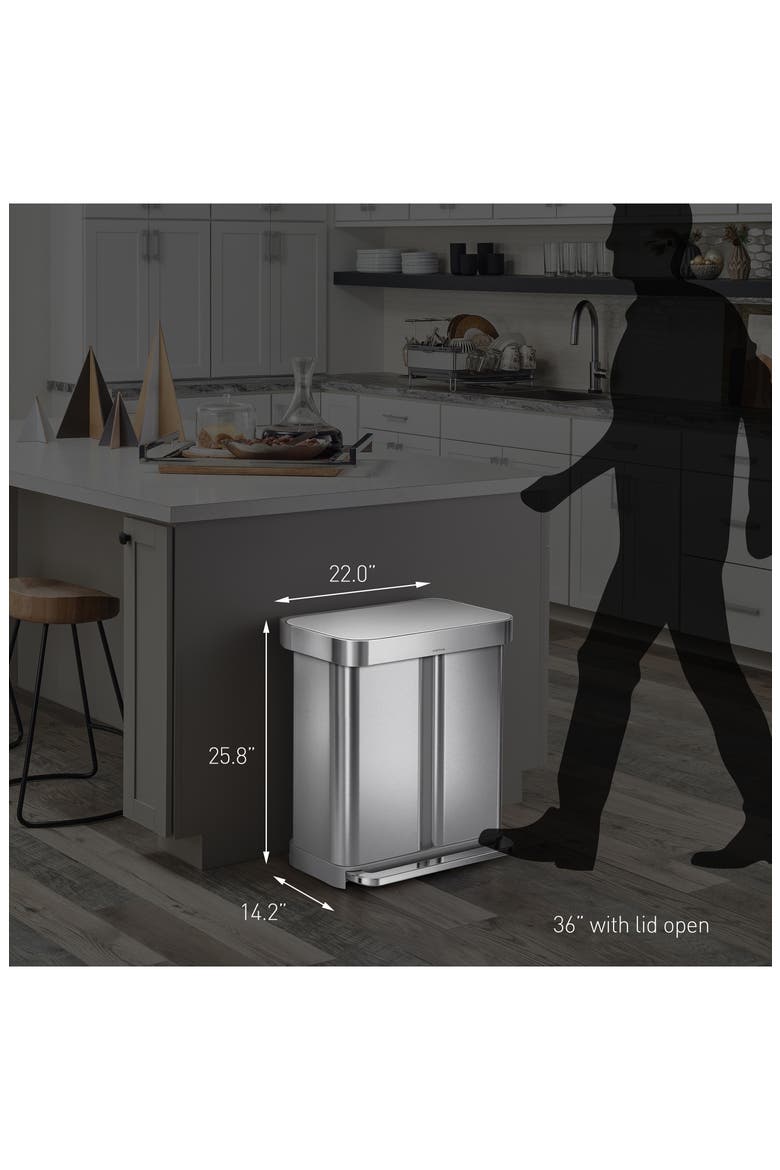58L Dual Compartment Rectangular Step Trash Can, Alternate, color, BRUSHED