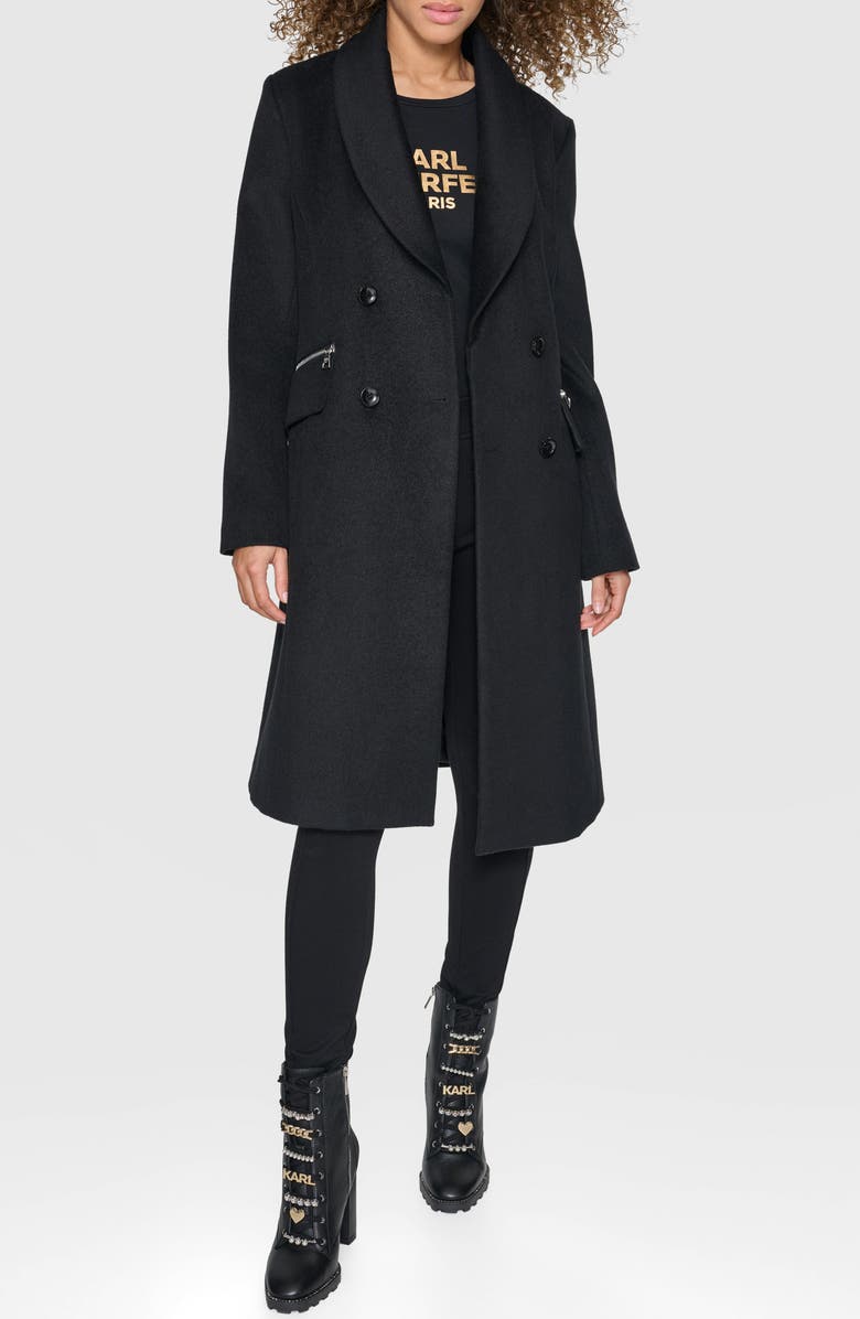 KARL LAGERFELD PARIS Shawl Collar Wool Blend Coat, Alternate, color, 