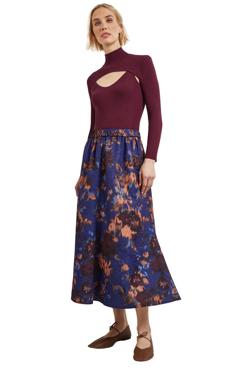 Misook Rib Mock Neck Camisole & Bolero Set, Alternate, color, Sangria