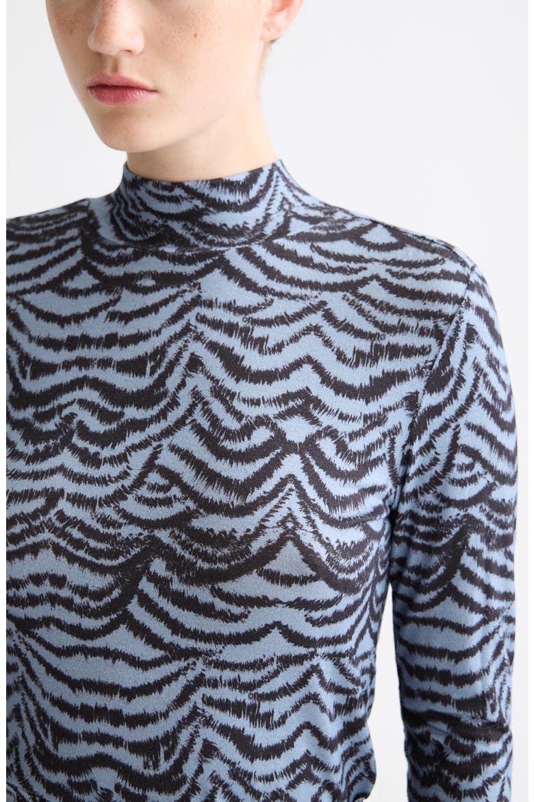Print Mock Neck Top, Alternate, color, FEATHER BLUE