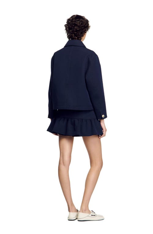 Sandro Cropped Jacket With Officer Buttons In Navy Blue
