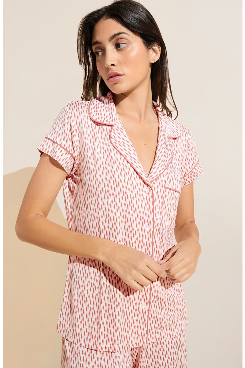 Gisele Printed Short Sleeve Cropped Pajamas, Alternate, color, DOUBLE DIAMOND ROUGE PINK