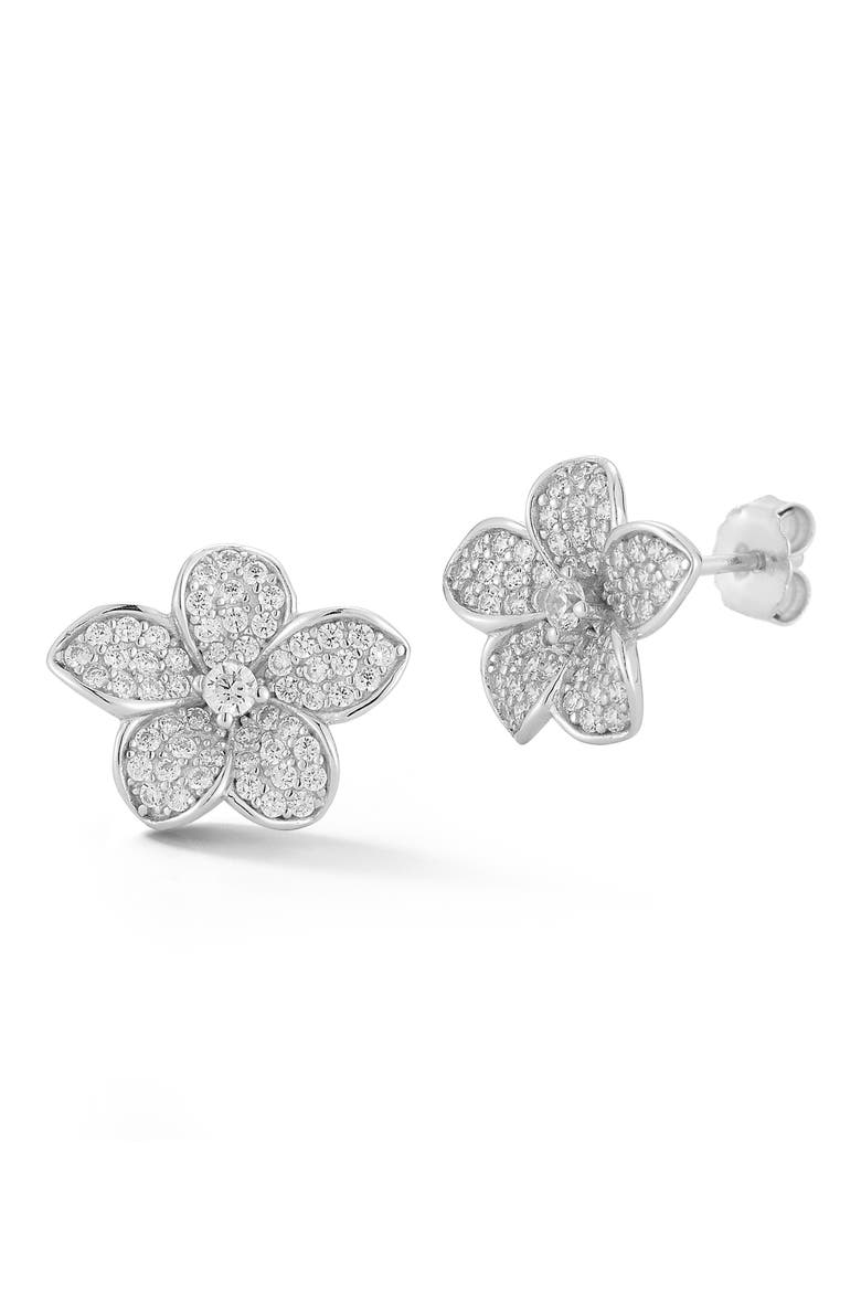 Pavé Flower Stud Earrings, Main, color, SILVER