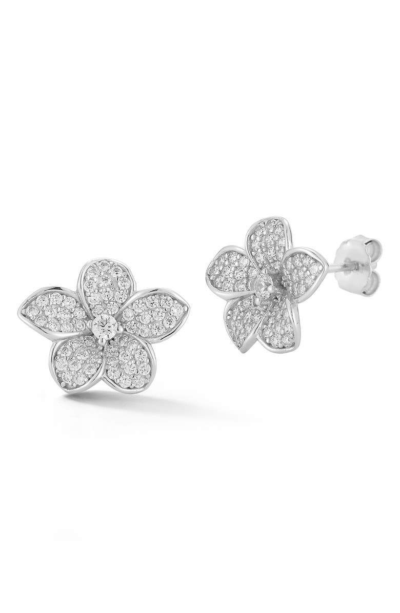 GLAZE JEWELRY Pavé Flower Stud Earrings, Main, color, Silver