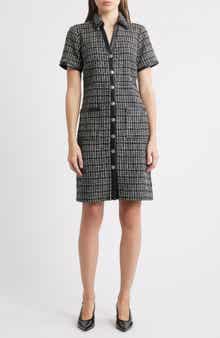 Eliza J Button Front Tweed Shirtdress