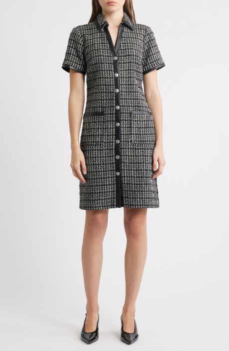Eliza J Button Front Tweed Shirtdress