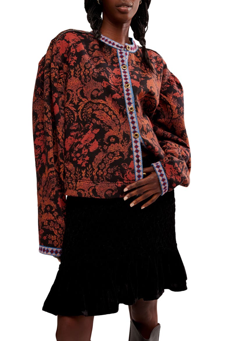 Contrast Trim Button-Up Jacket, Main, color, BLEACHED COMBO