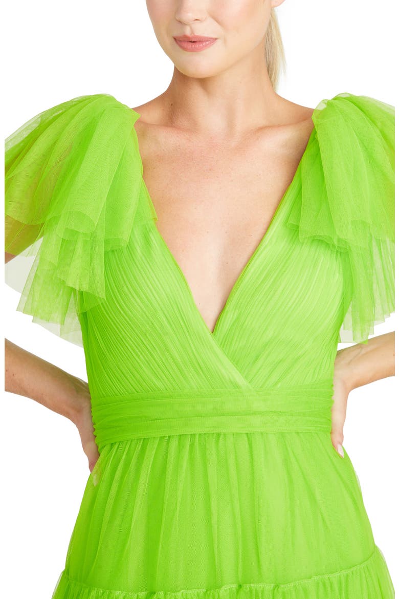 Flutter Sleeve Tiered Tulle Gown, Alternate, color, HALCYON GREEN