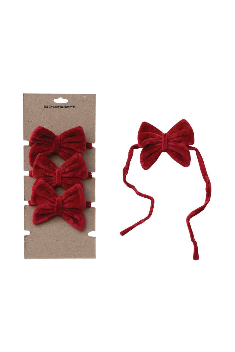 Cotton Velvet Bow Napkin Ties, Set of 4, Main, color, Red