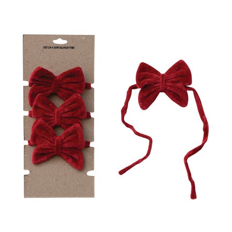 Cotton Velvet Bow Napkin Ties, Set of 4