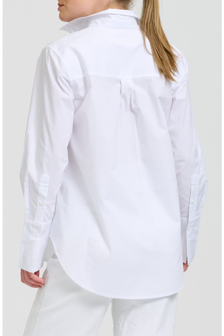 Elodie Stripe Cotton Button-Up Shirt, Alternate, color, WHITE W/ NAVY DOT