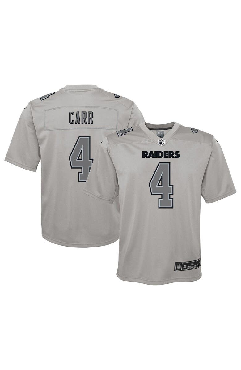 Nike Youth Nike Derek Carr Gray Las Vegas Raiders Atmosphere Game Jersey, Main, color, 