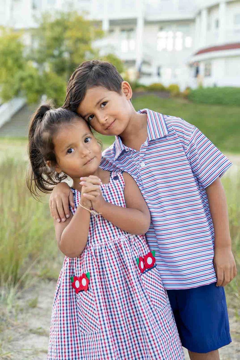 Plaid Seersucker Dress With Flowers, Alternate, color, Navy/White/Red