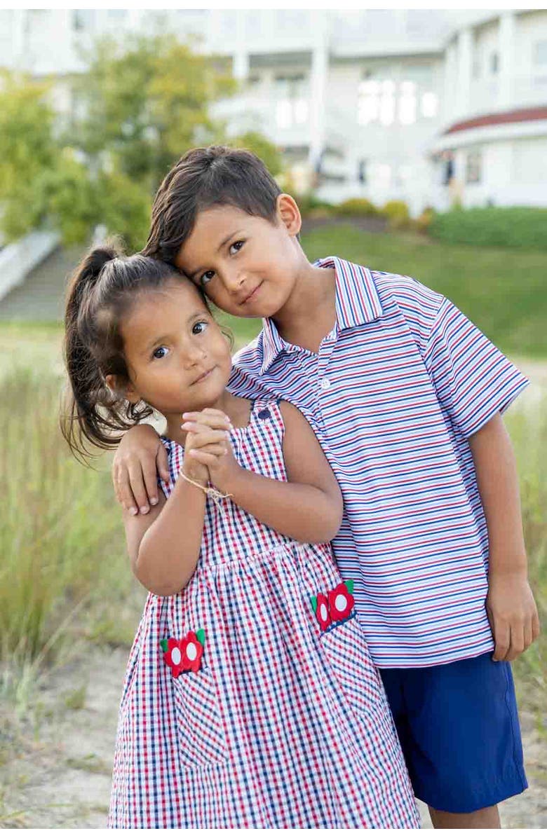 Florence Eiseman Plaid Seersucker Dress With Flowers, Alternate, color, Navy/White/Red