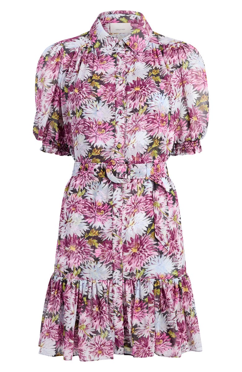 Cinq à Sept Halbini Dahlia Print Puff Sleeve Belted Shirtdress, Alternate, color, Lavender Crystal Multi