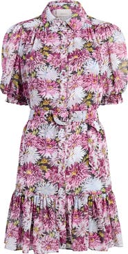 Cinq à Sept Halbini Dahlia Print Puff Sleeve Belted Shirtdress