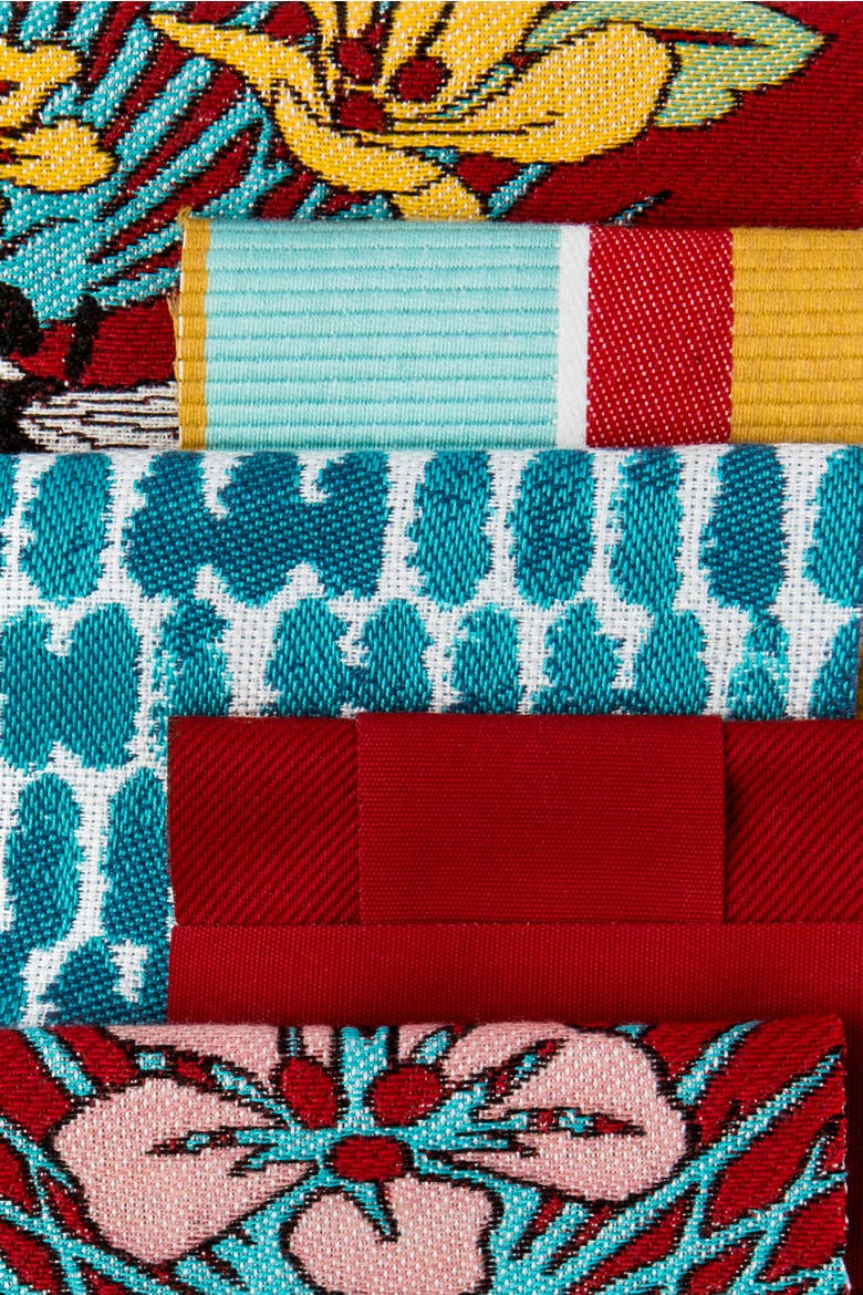 Tropical Bee Jacquard Chenille accented Indoor & Outdoor Woven Accent Pillow, Alternate, color, Red