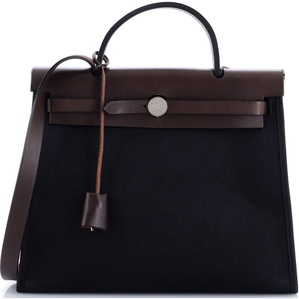 Pre-owned Hermes Hermes Herbag Zip Leather And Toile 31 In Black