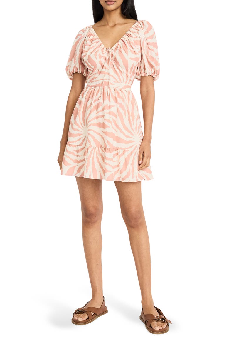 Puff Sleeve Tie Neck Minidress, Main, color, IVORY/ SUNTAN