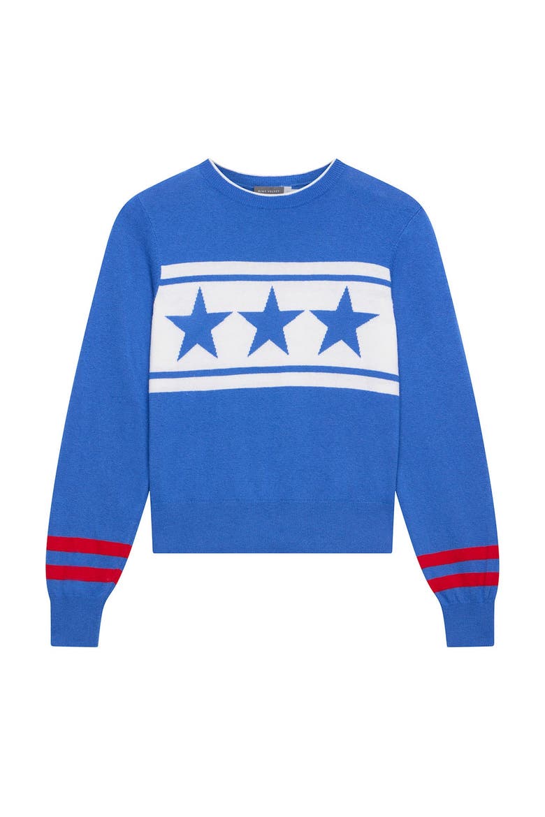 Cotton Blend Star Knit Sweater, Alternate, color, Blue
