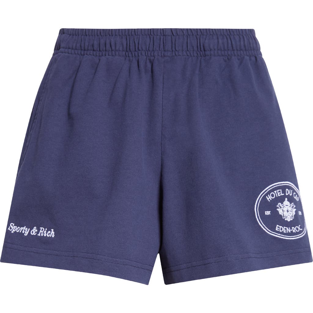 Sporty And Rich Sporty & Rich Eden Crest Cotton Disco Shorts In Blue