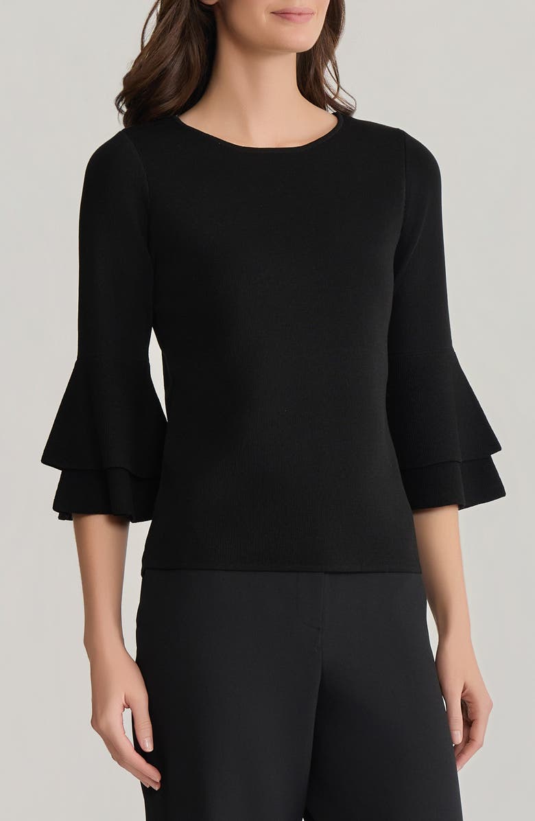 KASPER Double Flare Sleeve Sweater, Alternate, color, Black