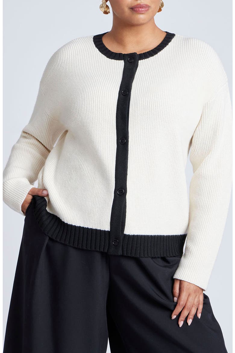 Contrast Placket Cardigan, Main, color, CREAM AND BLACK