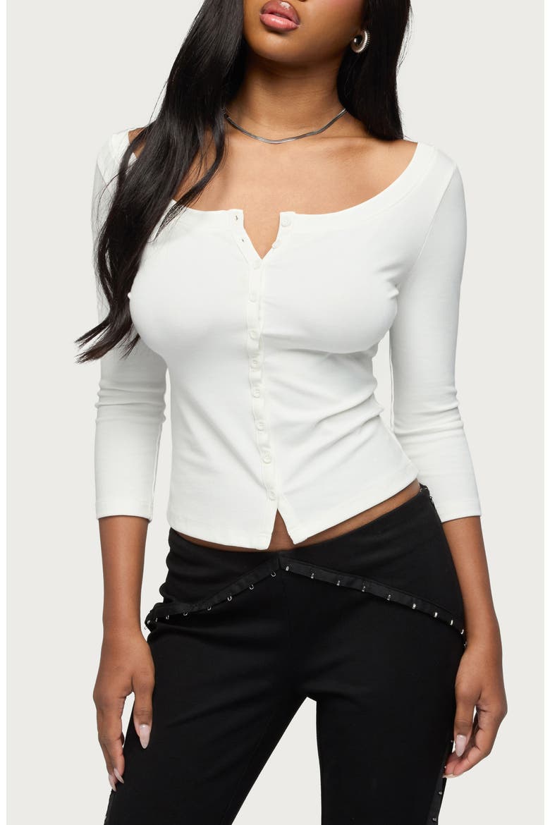 Iklara Button Front Knit Top, Main, color, WHITE