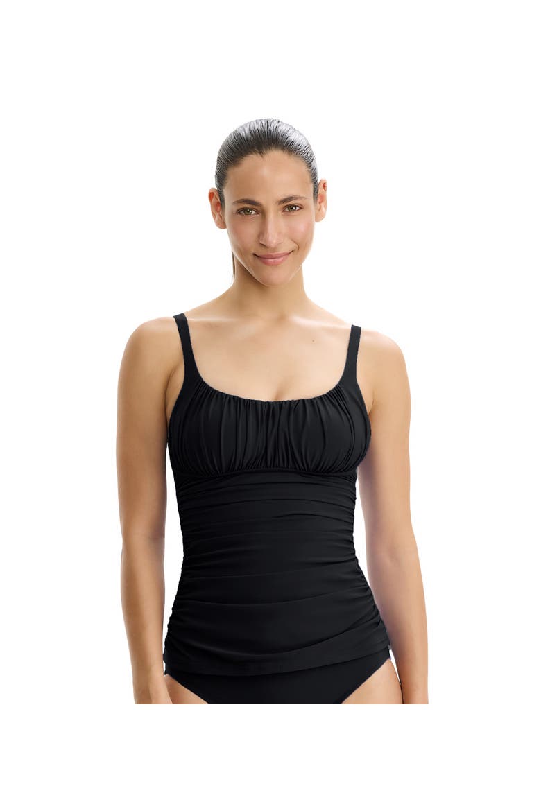 Tutti Frutti Shirred Peasant Tankini Top Swimsuit, Main, color, Black