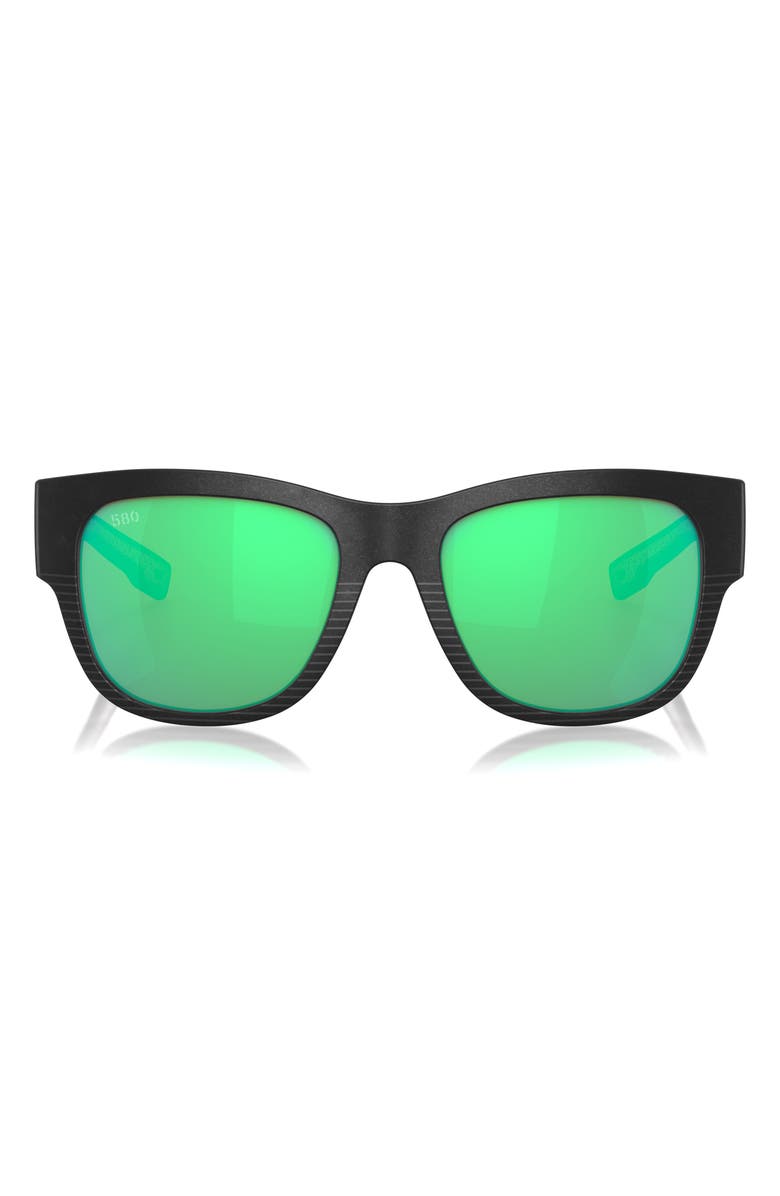 Costa Del Mar Caleta 55mm Mirrored Polarized Square Sunglasses, Main, color, Black/ Green Mirror