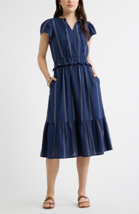 Puff Sleeve Frill Flared Midi Dress